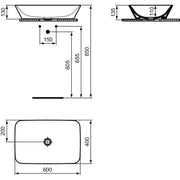 Ideal Standard - Schale CONNECT AIR, rechteckig, o.Hl., o.Ül., 600x400x135mm, Weiß m. IP