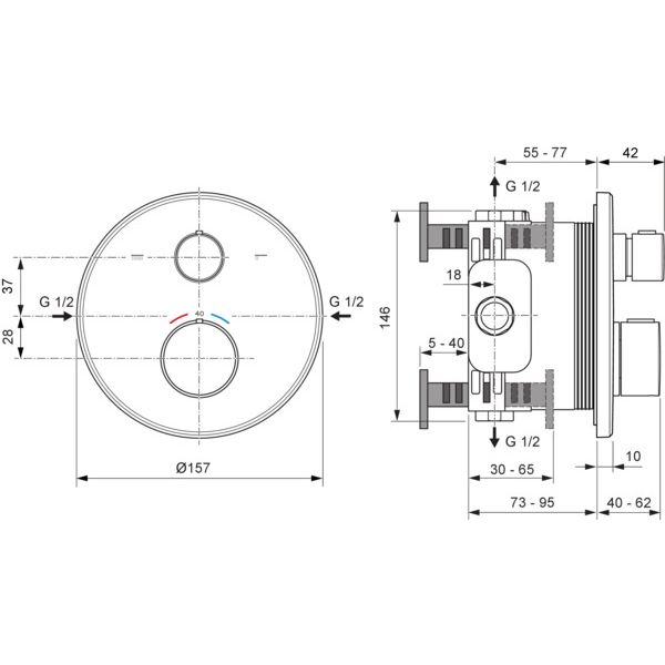 Ideal Standard - IS Badethermostat UP Ceratherm T100 Rosette d:163mm Chrom