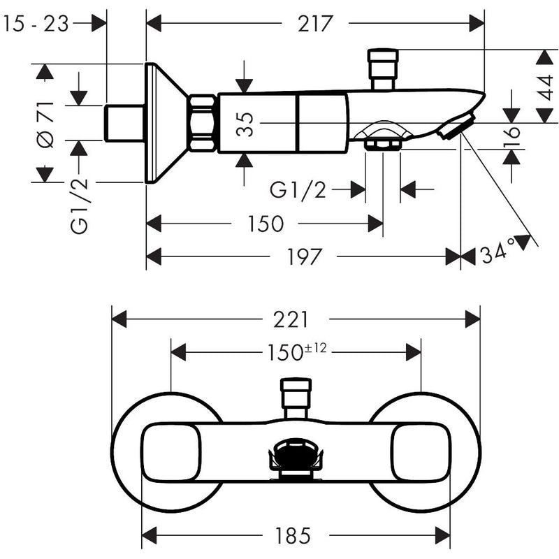 Hansgrohe - Zweigriff Wannenarmatur Aufputz LOGIS DN15 chrom