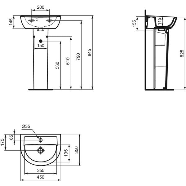 Ideal Standard - Handwaschbecken EUROVIT, 1 Hl., m.Ül., 450x350x155mm, Weiß