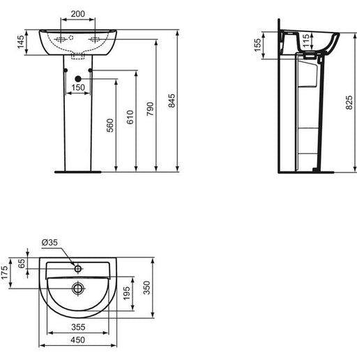 Ideal Standard - Handwaschbecken EUROVIT, 1 Hl., m.Ül., 450x350x155mm, Weiß