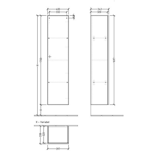 VILLEROY & BOCH - Hochschrank A18 400x1700x338mm 1 Tür Anschlag rechts VJ Nordic Oak