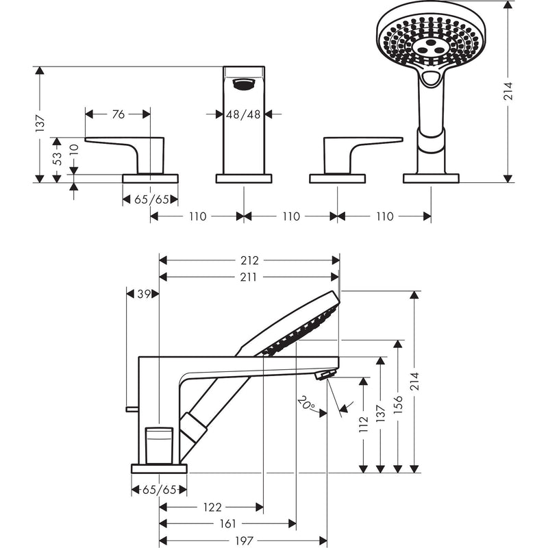 Hansgrohe - 4-Loch Wannenarmatur METROPOL F-Set chrom Wannenrandmontage