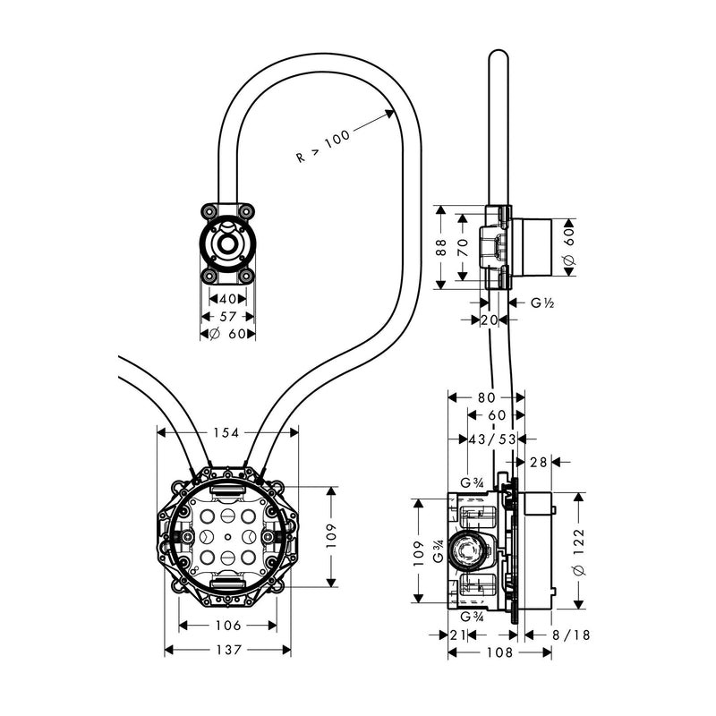 Hansgrohe - Waschtischmischer Elektronik AXOR Grundkörper Wandversion
