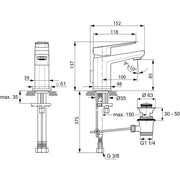 Ideal Standard - Waschtischarmatur TONIC II, 5 l/min., Piccolo, m.Ablgarn., Ausld. 100mm, Chrom