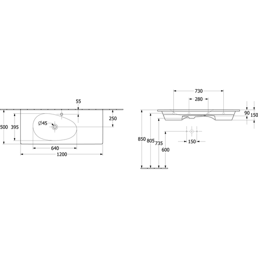 VILLEROY & BOCH - SchrankWT Antao 1200x500mm re-eckig BP li 1HL. o. ÜL. Weiß Alpin cplus