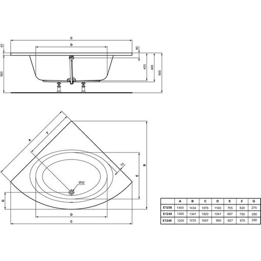 Ideal Standard - Eck-Badewanne CONNECT AIR, 1200x1200x465mm, Weiß