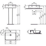 Ideal Standard - Waschtisch CONCA, 1 Hl., o.Ül., 500x450x145mm, Weiß