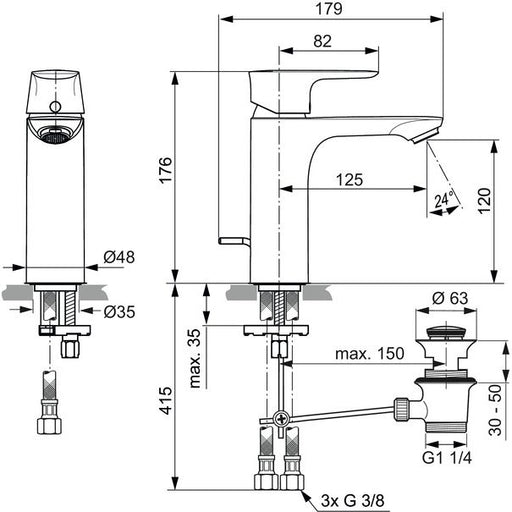 Ideal Standard - WT-Arm.CONNECT AIR, ND,Grande,5l/min, m.Ablgarn., Ausld.125mm, Blizzard silver