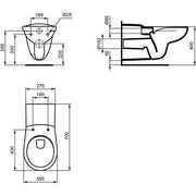 Ideal Standard - Wandtiefspül-WC CONTOUR 21,barr-frei, ohne Spülrand, 355x700x380mm, Weiß