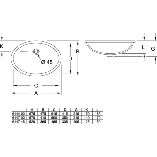 VILLEROY & BOCH - Unterbauwaschtisch EVANA 614700 500x350 weiß Cplus