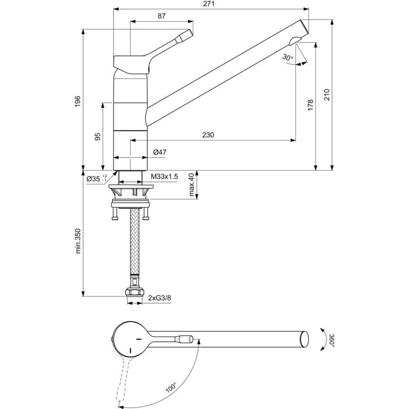 Ideal Standard - Küchenarmatur CERALOOK, m.hohem Auslauf, Ausld.230mm, Chrom