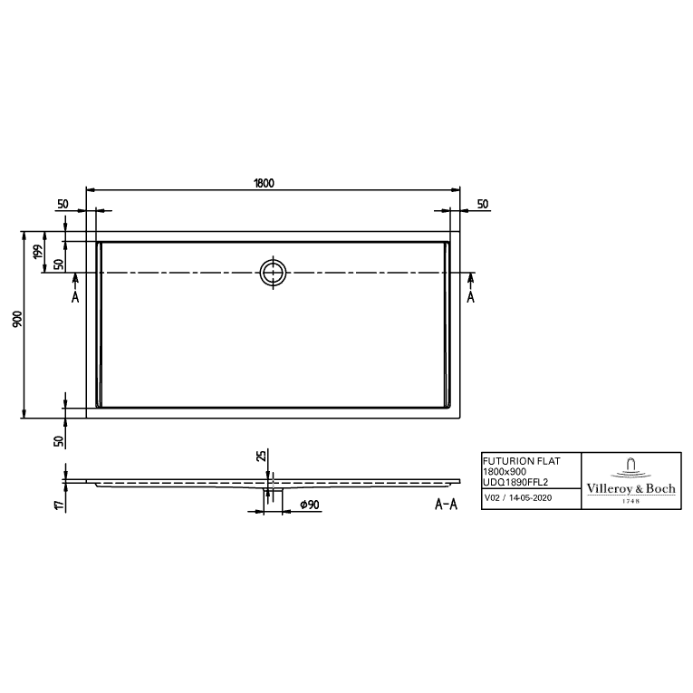 VILLEROY & BOCH - Brausewanne FUTURION FLAT UDQ1890FFL2 1800x900x17 Quaryl weiß