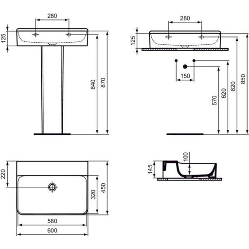 Ideal Standard - Waschtisch CONCA, o.Hl., o.Ül., 600x450x145mm, geschliffen, Weiß