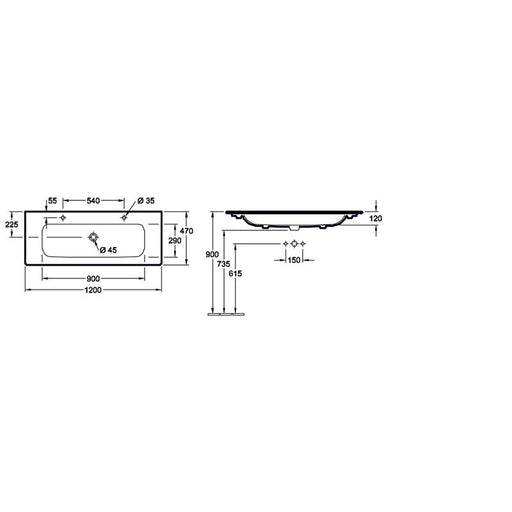VILLEROY & BOCH - Waschtisch 1200x470mm A18 unterbau- fähig Typ 4A13C401 2 HL weiß
