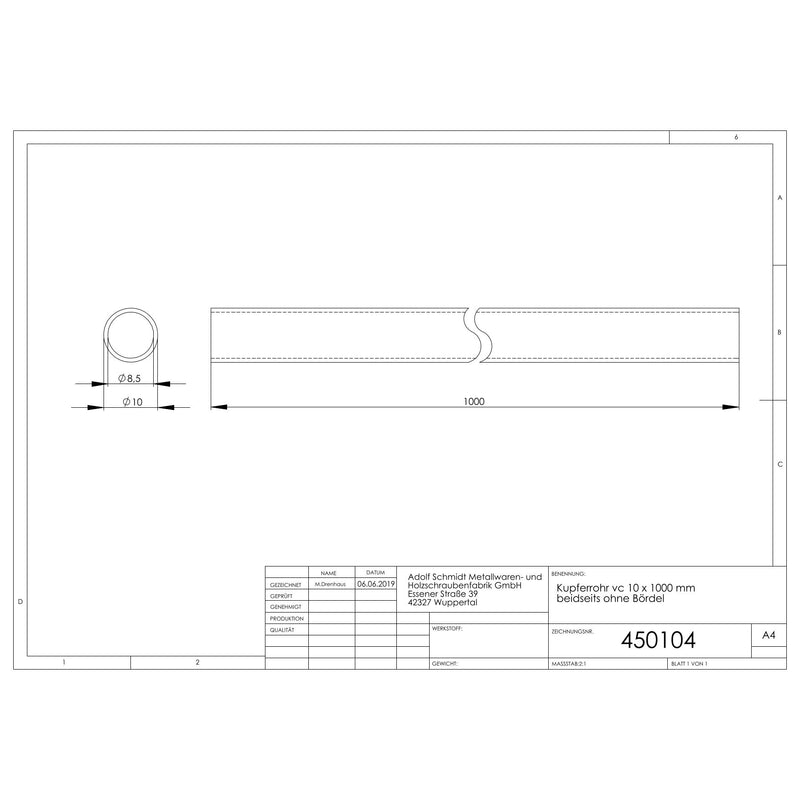 Adolf Schmidt - Kupferrohr chrom 10x1000mm glatt