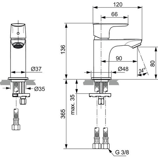 Ideal Standard - WT-Arm. CONNECT AIR, Piccolo,5l/min., o.Ablgarn., Ausld.90mm, Magnetic grey