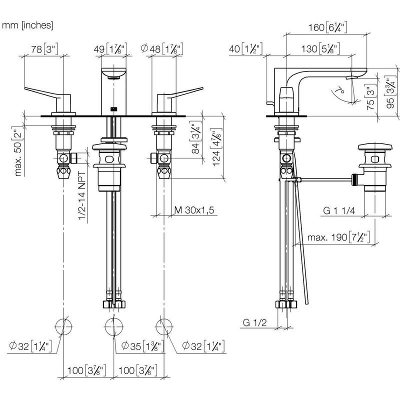 Dornbracht - WT-3-Lochbatt. m. Ablaufgarn. LISSE 20713845 chrom