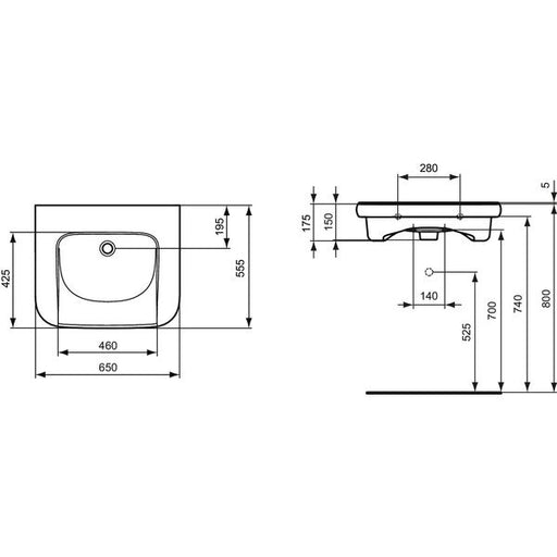 Ideal Standard - Waschtisch CONTOUR 21 650mm S2534 unterfahrbar, o.HL weiß