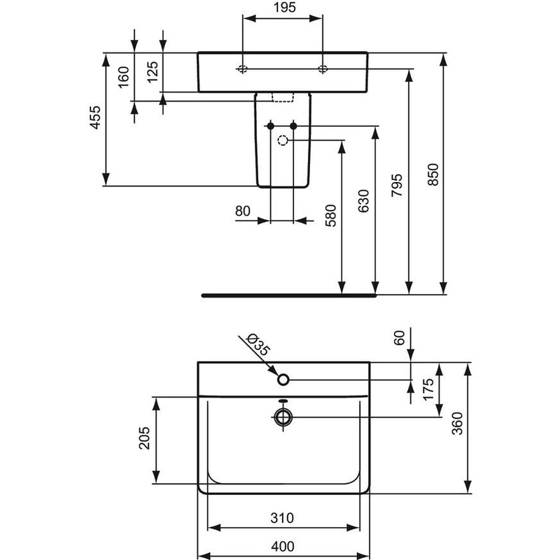Ideal Standard - Handwaschbecken CONNECT 400mm E7137 weiß Iplus