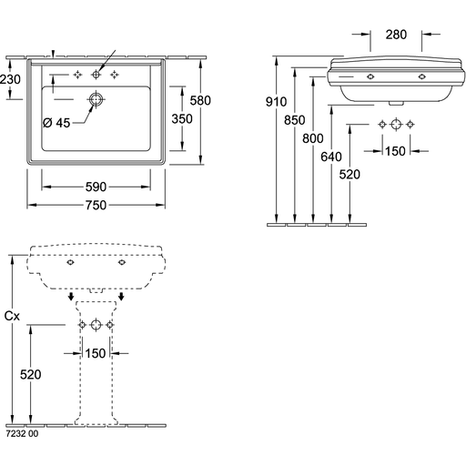 VILLEROY & BOCH - Waschtisch HOMMAGE 7101A1 750x580 weiß Cplus