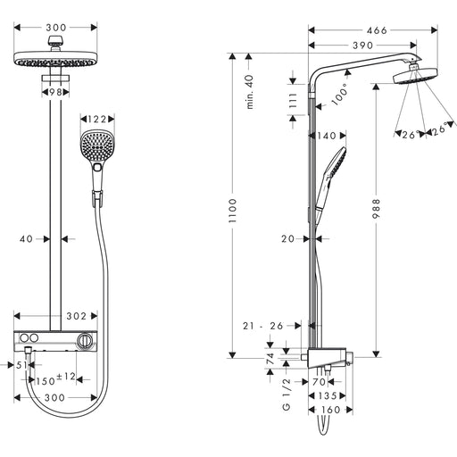 Hansgrohe - Showerpipe RAINDANCE Select E 300 2jet EcoSmart ShowerTablet chrom