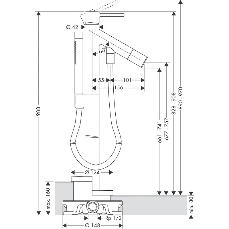 Hansgrohe - Fertigset Wannen EHM UP AXOR STARCK 10456000 chrom bodenstehend