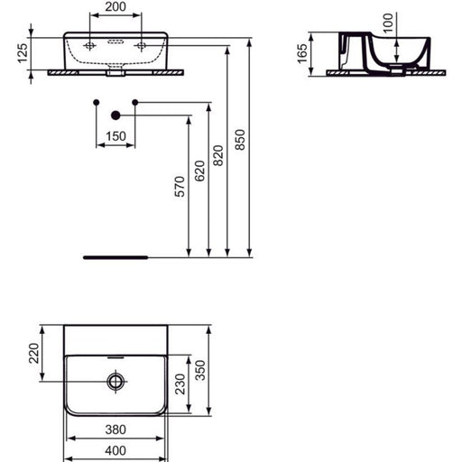 Ideal Standard - Handwaschbecken CONCA, o.Hl., m.Ül., 400x350x165mm, Weiß mit IdealPlus