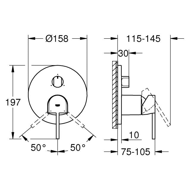 Grohe - Einhandbatterie PLUS 24093_3 FMS für 35600 3-Wege Umst. hard graphite gb
