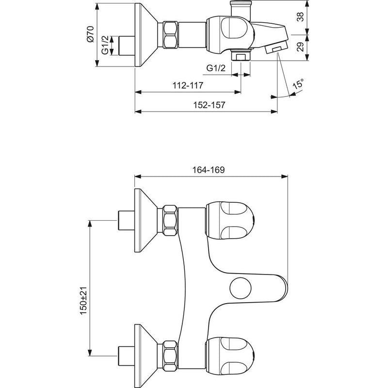 Ideal Standard - 2-Griff Wannenarmatur AP ALPHA B1421A o.Garnitur chrom