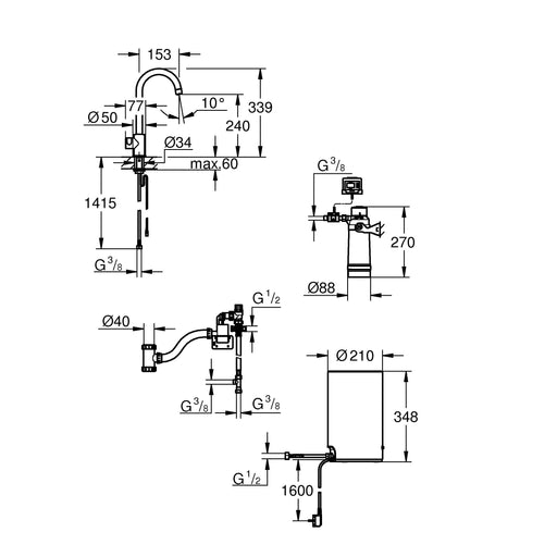 Grohe - Standventil und Boiler RED Mono 30085 M-Size C-Ausl. hard graphite geb