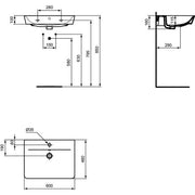 Ideal Standard - Waschtisch CONNECT AIR CUBE, 1 Hl., m.Ül., 600x460x160mm, Weiß