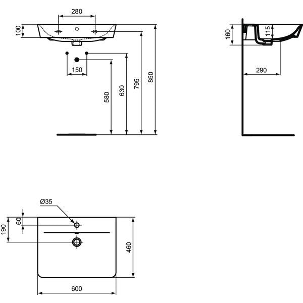 Ideal Standard - Waschtisch CONNECT AIR CUBE, 1 Hl., m.Ül., 600x460x160mm, Weiß