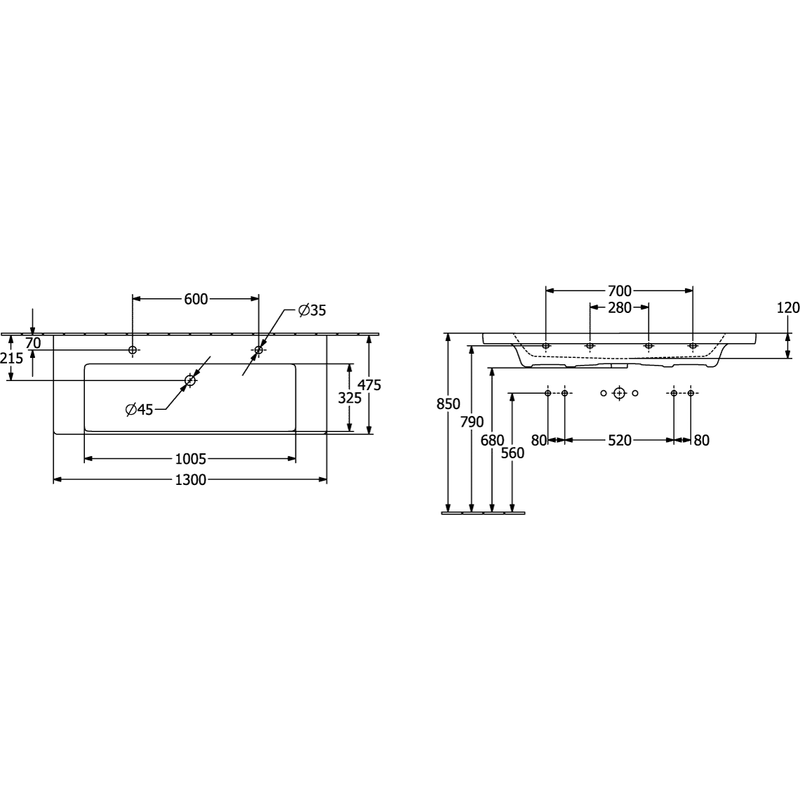 VILLEROY & BOCH - SchrankWT Subway 3.0 1300x470mm re-eckig 2HL. m. ÜL. Stone White cplus