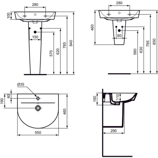 Ideal Standard - Waschtisch CONNECT AIR ARC, 1 Hl., m.Ül., 550x460x160mm, Weiß mit IP