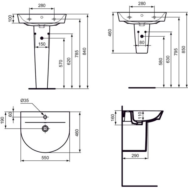 Ideal Standard - Waschtisch CONNECT AIR ARC, 1 Hl., m.Ül., 550x460x160mm, Weiß