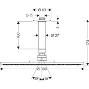 Hansgrohe - Kopfbrause RAINDANCE Air 300 für Deckenmontage 100mm 27494000 chrom