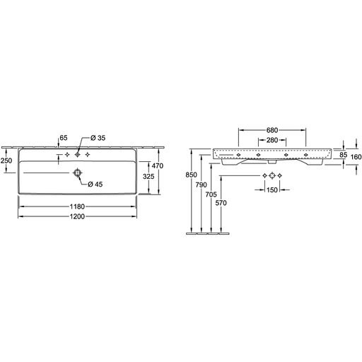 VILLEROY & BOCH - Schrankwaschtisch Collaro 1200x470mm re-eckig 1HL. m. ÜL. Weiß Alpin cplus