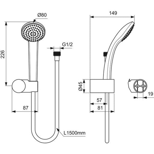 Ideal Standard - Handbrause-Set IDEALRAIN B9506 1-Funktionshandbrause 80mm chrom