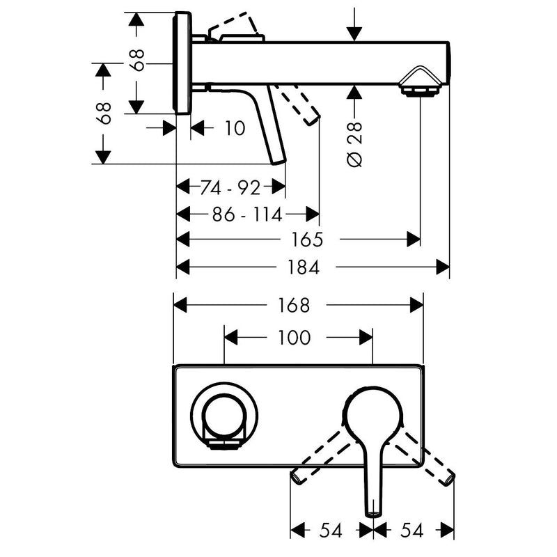 Hansgrohe - 2-Loch Waschtischmischer Unterputz 165mm, chrom