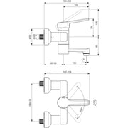 Ideal Standard - Wand-WT-Armatur CERAPLUS 2,5l/min. Ausld.180-199mm,absp.S-Anschlüsse, Chrom