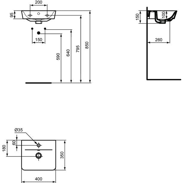 Ideal Standard - Handwaschbecken CONNECT AIR CUBE, 1 Hl., m.Ül., 400x350x150mm, Weiß