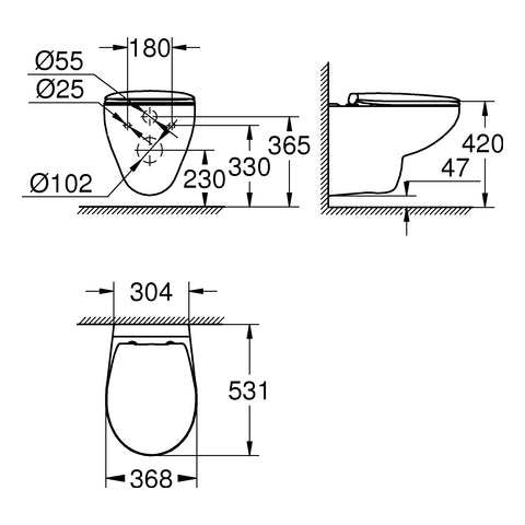 Grohe - Wand-Tiefspül-WC-Set Bau Keramik 39351 mit WC-Sitz soft close alpinweiß
