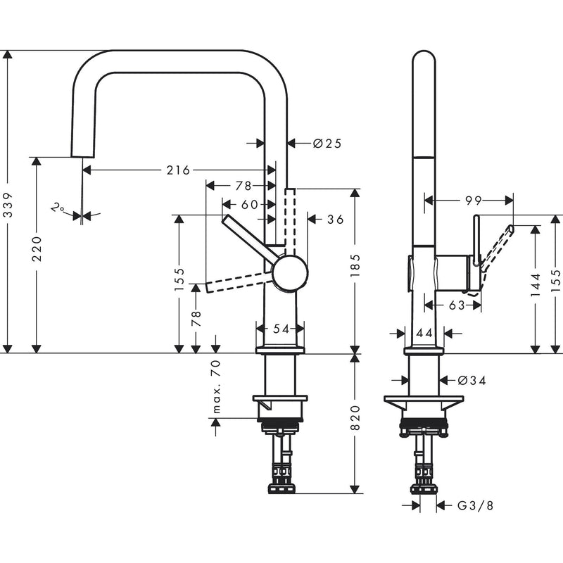 Hansgrohe - Spültischmischer U 220 Talis M54 Eco 1jet mattschwarz