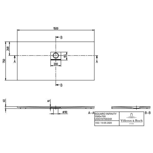 VILLEROY & BOCH - Duschwanne Squaro Infinity 1500x750x40mm re-eckig Grey