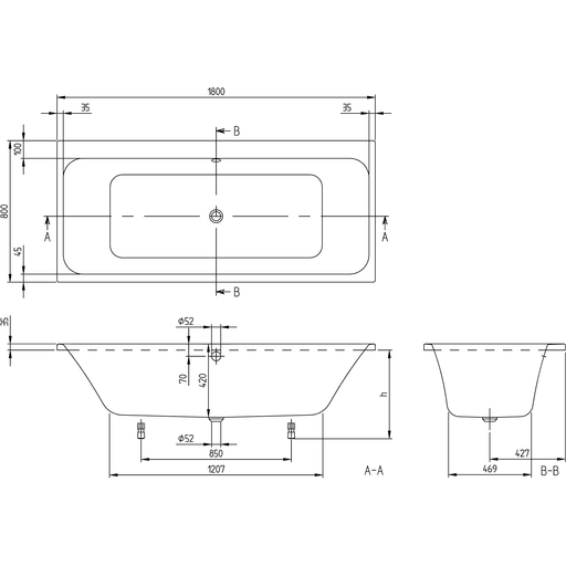 VILLEROY & BOCH - Badewanne Architectura 180ARE2B2 re-eckig m. Sys AC TP2 Zul. Weiß Alpin