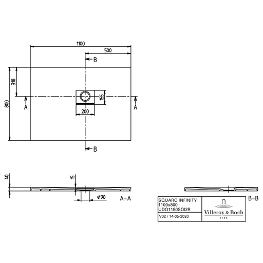 VILLEROY & BOCH - Duschwanne Squaro Infinity 1100x800x40mm re-eckig EB:re Anthracite