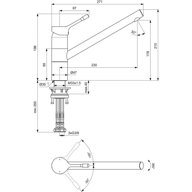 Ideal Standard - Küchenarmatur CERALOOK, ND, m.hohem Auslauf, Ausld.230mm, Chrom