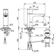 Ideal Standard - WT-Armatur CONNECT AIR, Slim, 5l/min, m.Ablgarn., Ausld.107mm, Magnetic grey
