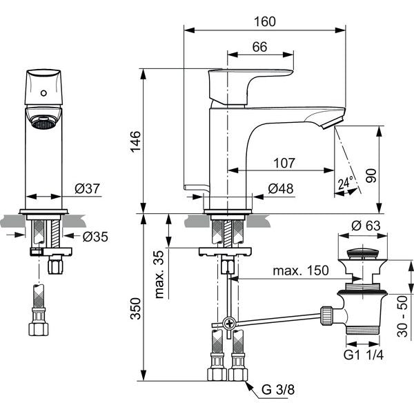Ideal Standard - WT-Armatur CONNECT AIR, Slim, 5l/min, m.Ablgarn., Ausld.107mm, Magnetic grey